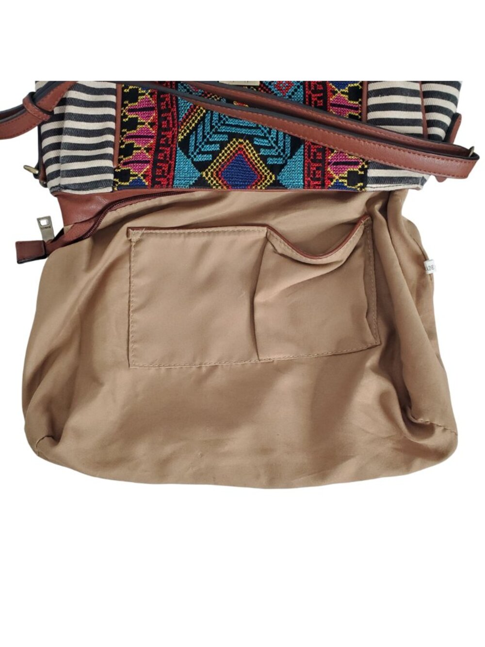 Jen & Co Bag Satchel Striped Aztec Embroidered Vegan Leather Boho Chic Purse - Picture 12 of 16